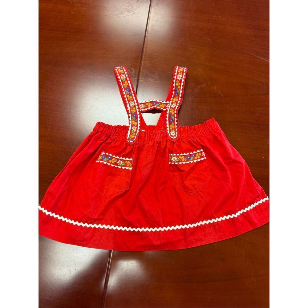 Vintage Barli Switzerland Red Embroidered Toddler Overall Dress sz 80 US 12-18 m